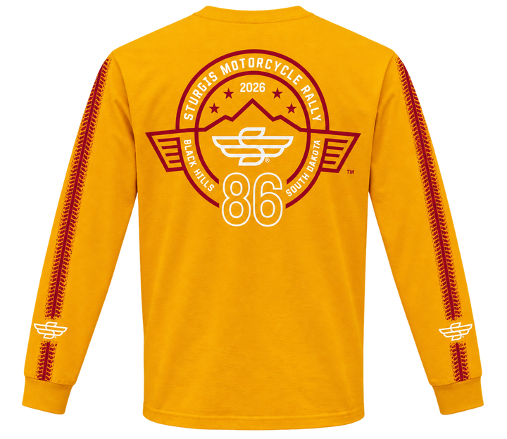 Sturgis 2026 official long sleeve shirt in Yellow / Red Rough Stripe — back view