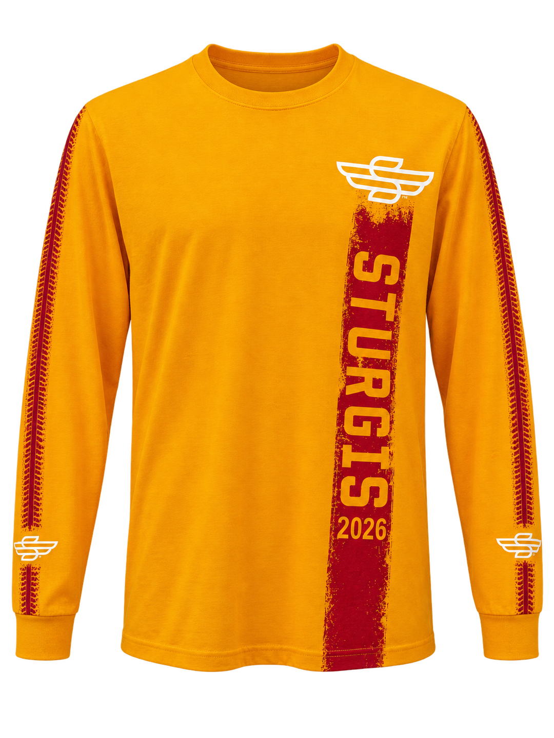 Sturgis 2026 official long sleeve shirt in Yellow / Red Rough Stripe — front view