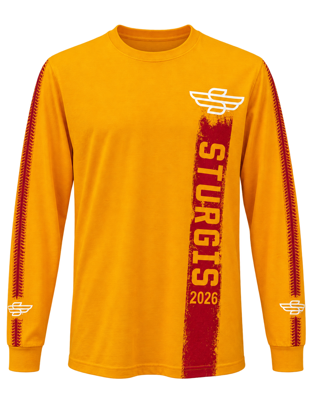 Sturgis 2026 official long sleeve shirt in Yellow / Red Rough Stripe — front view