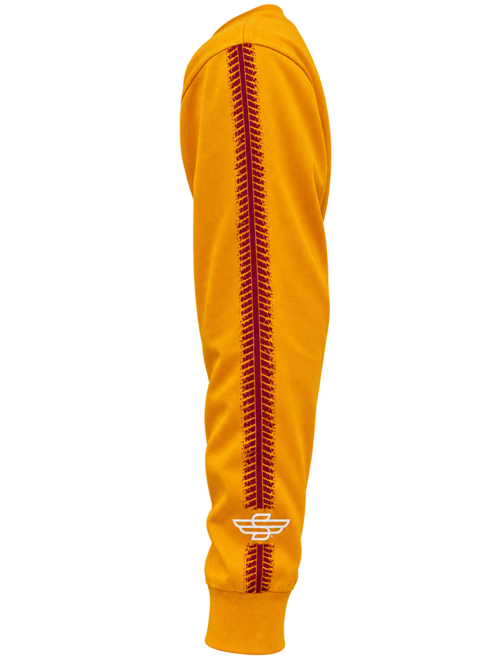 Sturgis 2026 official long sleeve shirt in Yellow / Red Rough Stripe — sleeve print detail