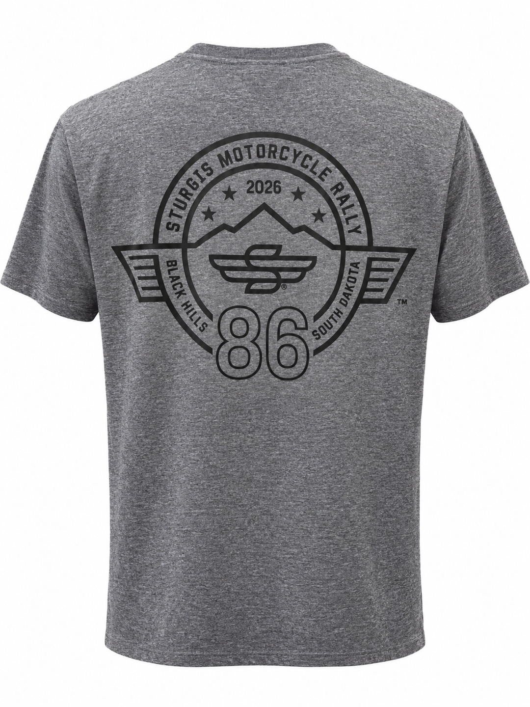 Sturgis 2026 Official Vertical Logo T-Shirt — Heather Gray / Black — back