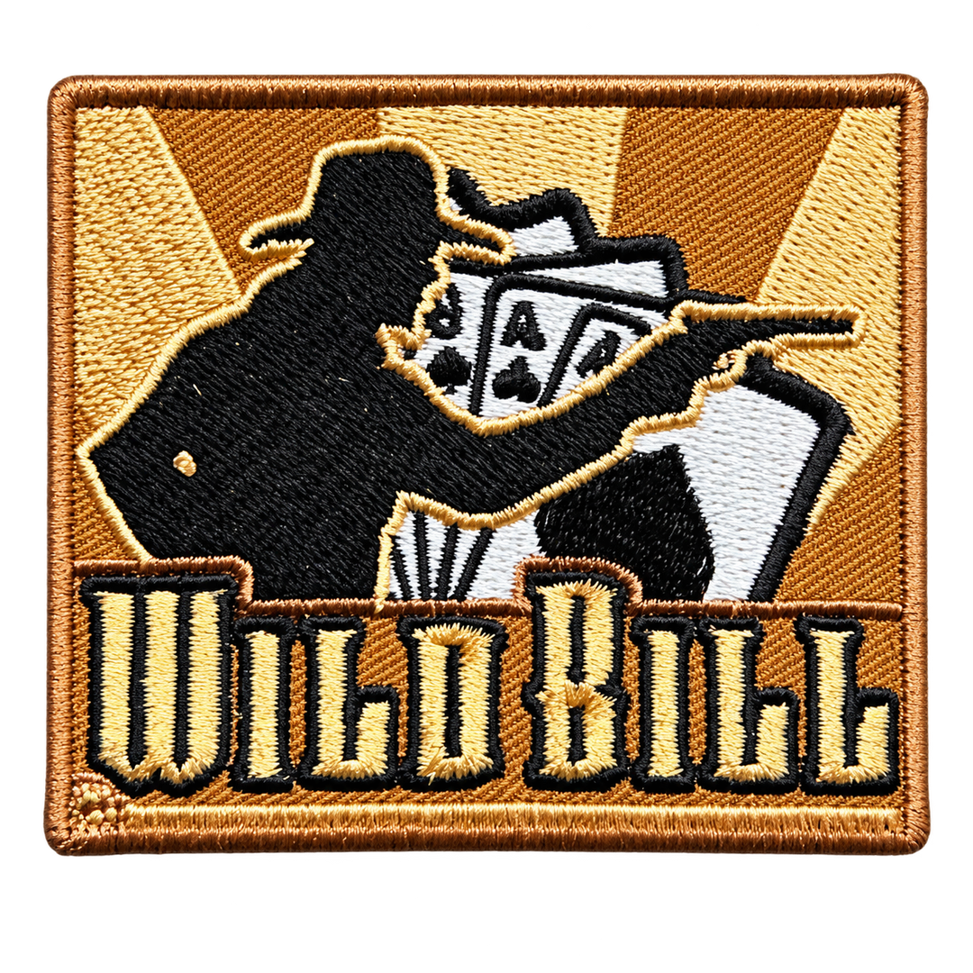Wild Bill Playing Cards Portrait Square Embroidered Patch — patch alone, transparent background