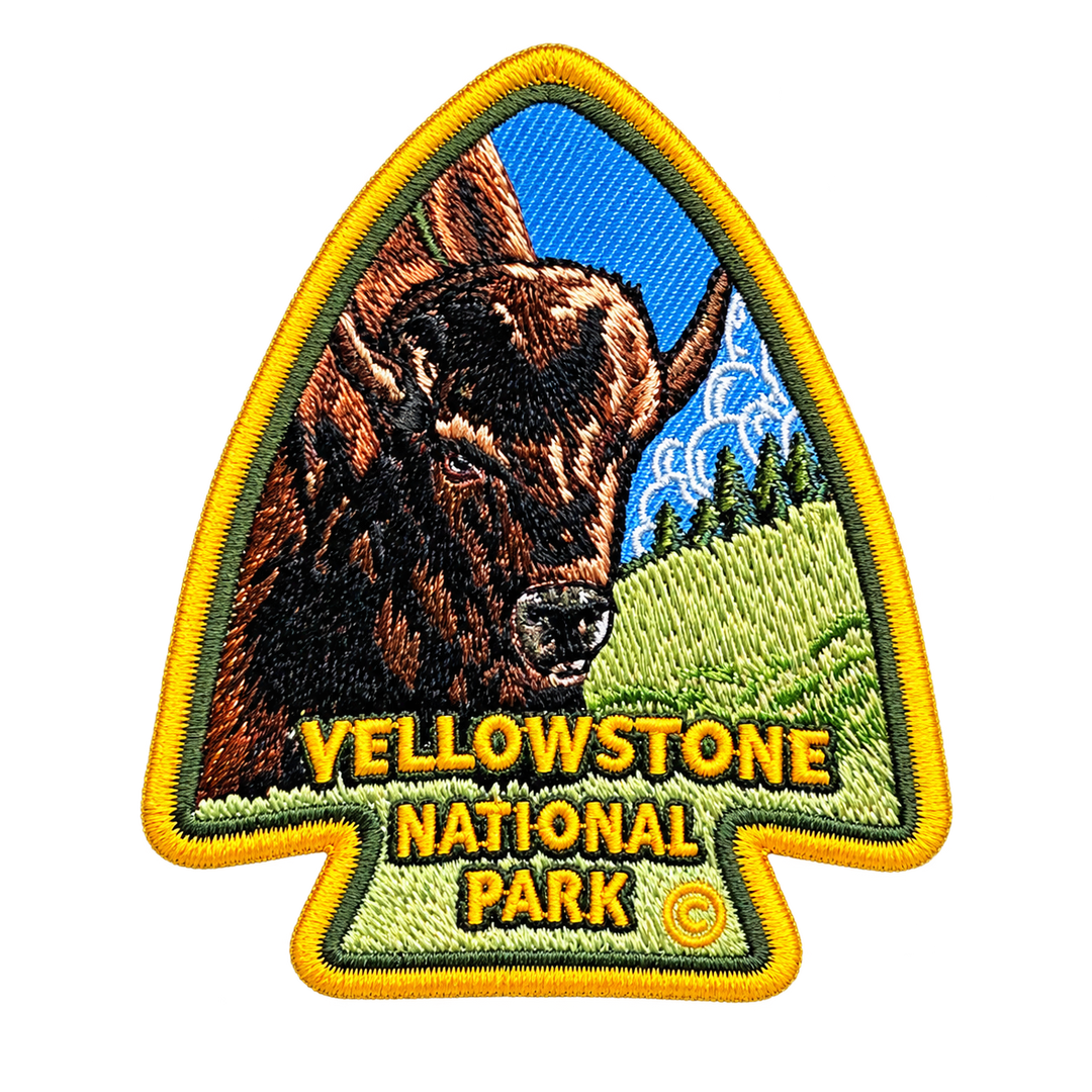 Yellowstone National Park Bison Arrowhead Embroidered Patch — patch only