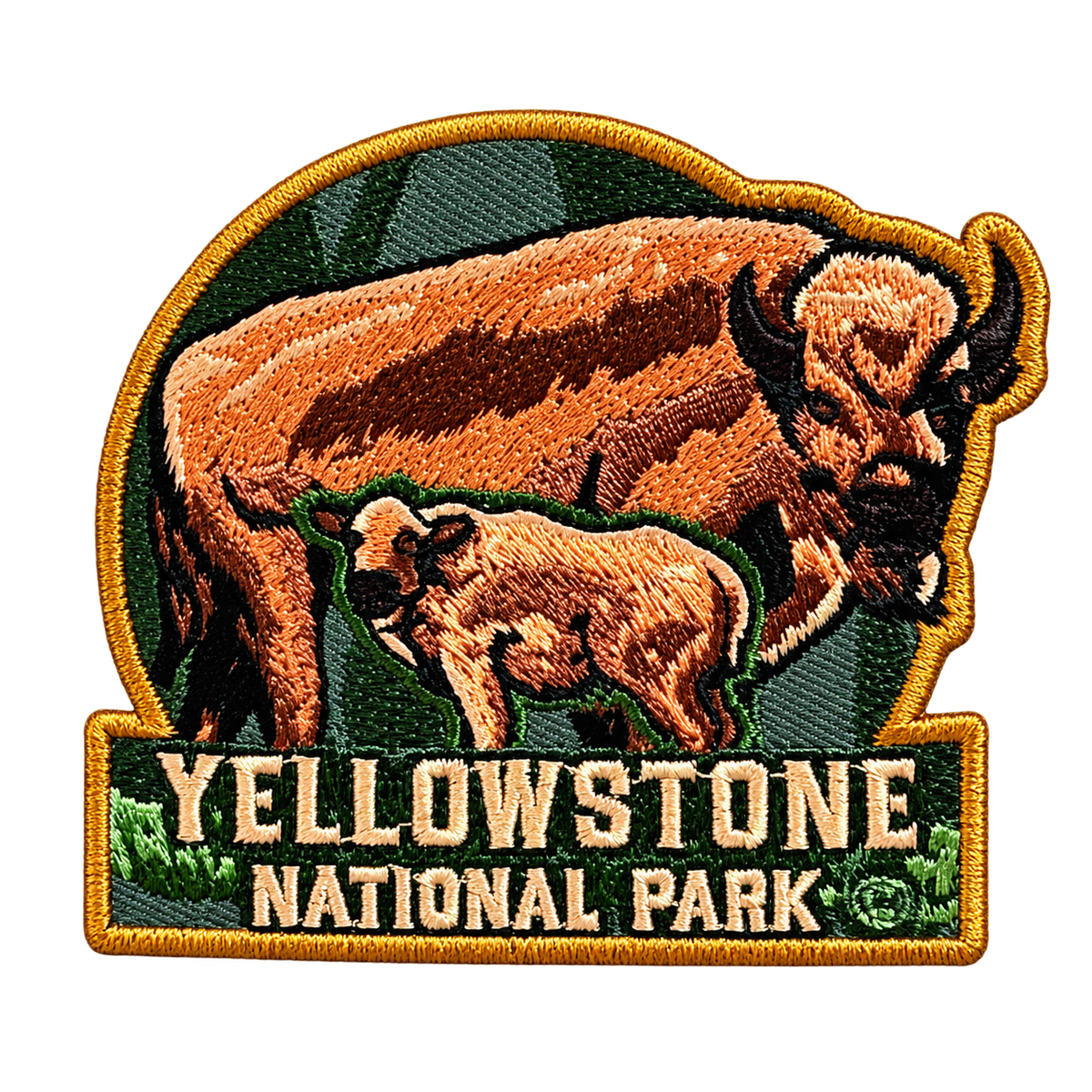 Yellowstone National Park Bison Pair Embroidered Patch — patch only