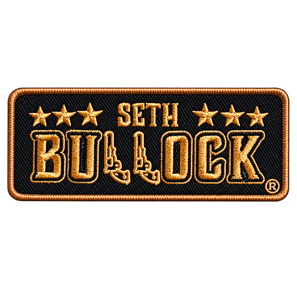 Seth Bullock Gold Lettering & Revolvers Rectangle Embroidered Patch — patch only