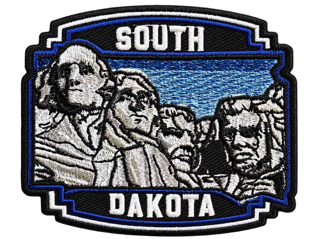 South Dakota Mount Rushmore Blue Border Embroidered Patch — patch only