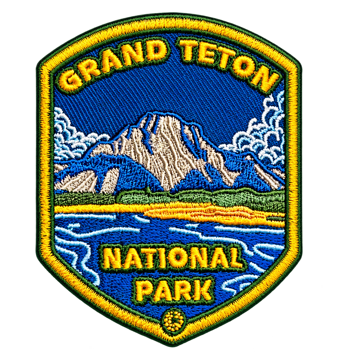 Grand Teton National Park Blue Mountain Shield Embroidered Patch — patch only