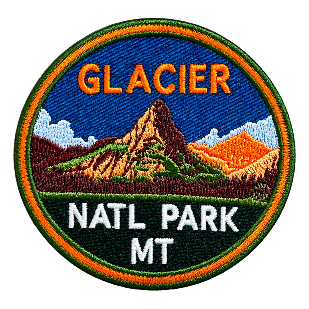 Glacier National Park Montana Mountain Round Embroidered Patch — patch only