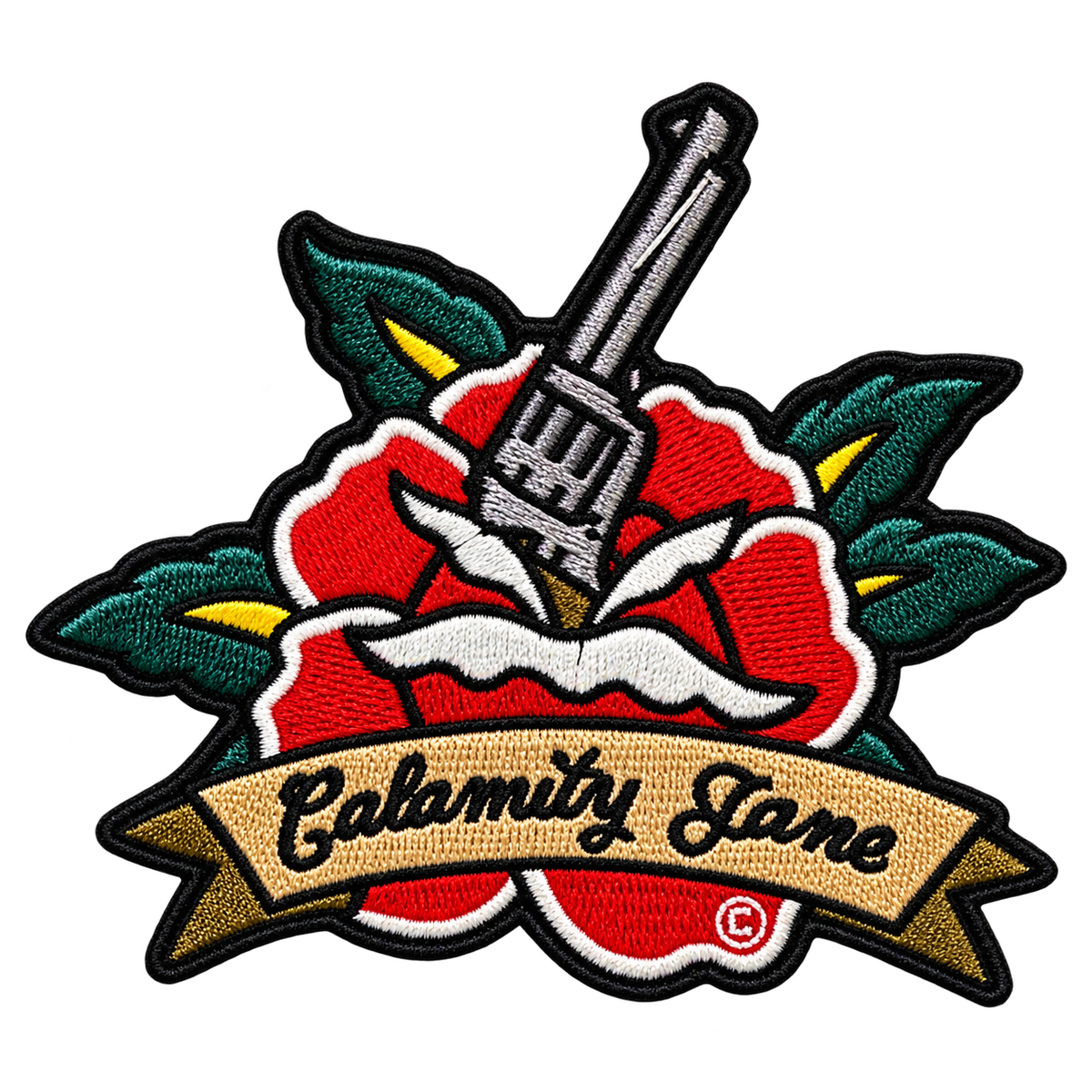 Calamity Jane Red Rose & Revolver Embroidered Patch — patch only