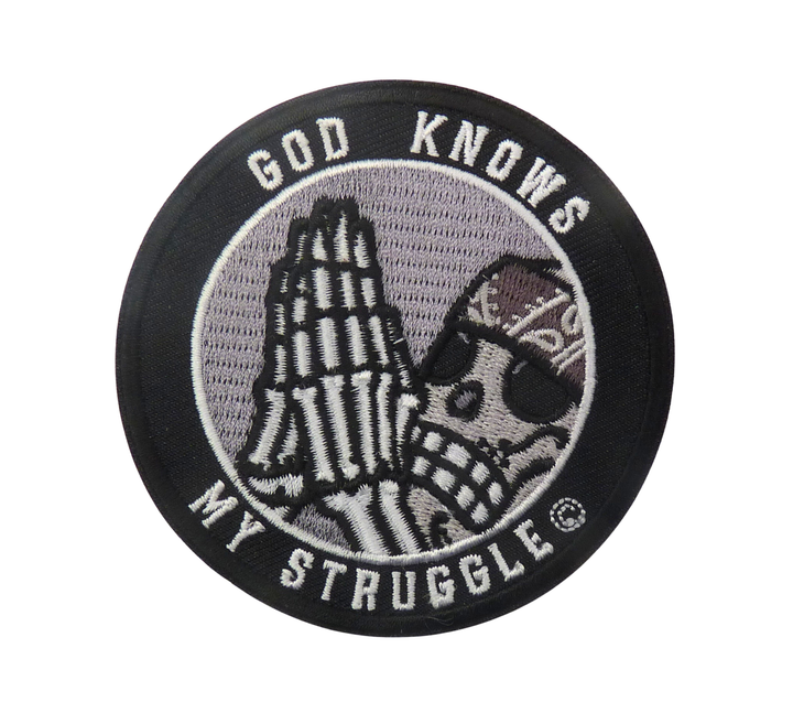 God Knows My Struggle© Embroidered Patch, Skeleton Praying Hands and Skull Design — product image
