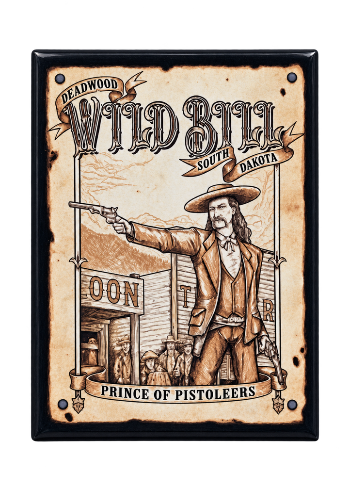 Wild Bill Hickok Prince of Pistoleers Deadwood souvenir magnet in muted sepia