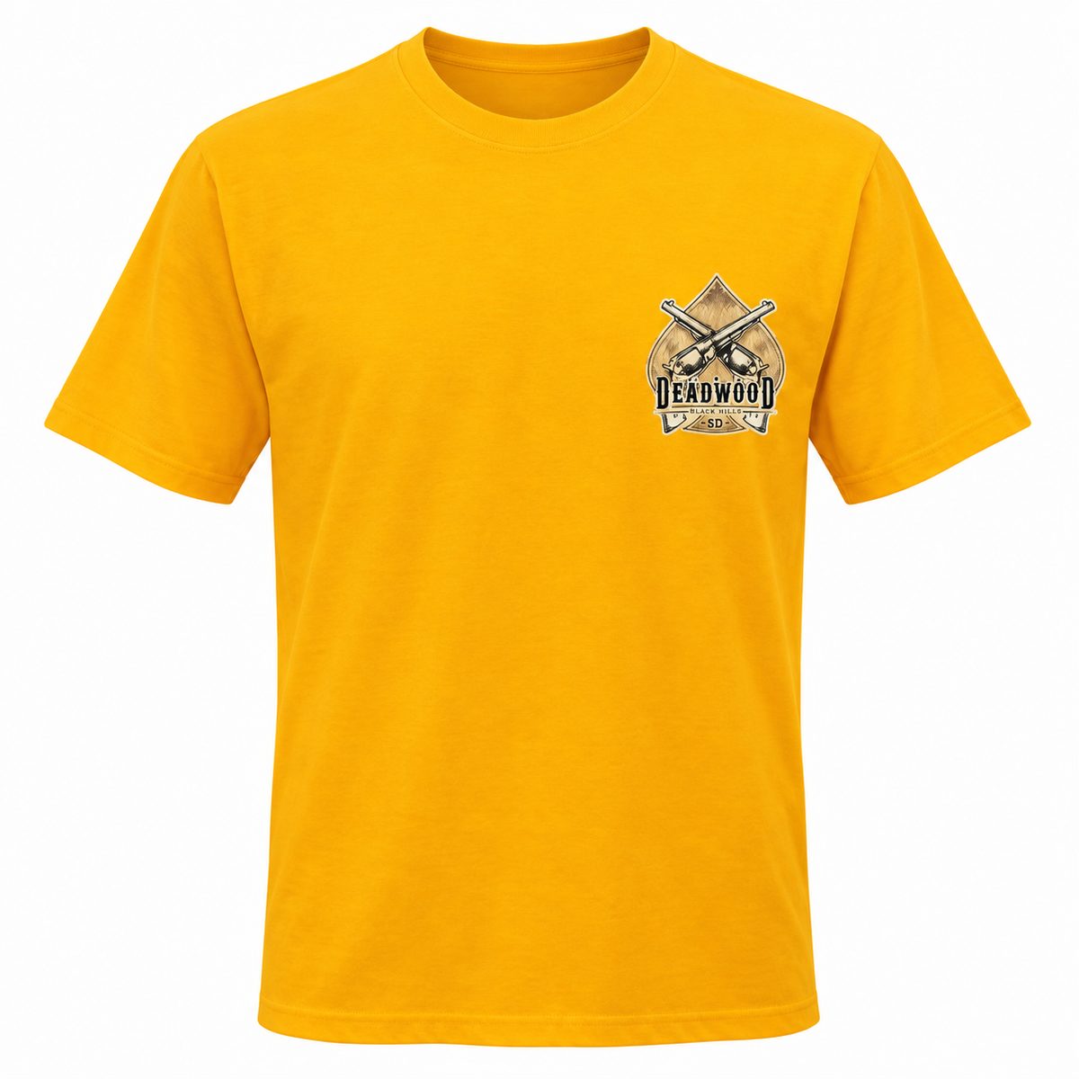 Gold Wild Bill Hickok Deadwood Prince of Pistoleers T-shirt, crossed revolvers chest graphic