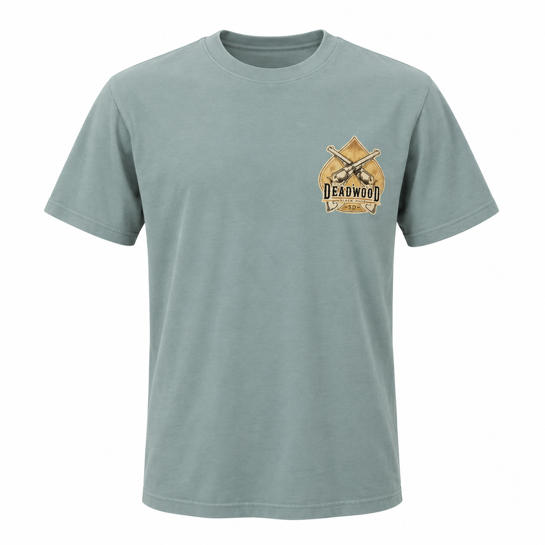 Sage green Wild Bill Hickok Deadwood Prince of Pistoleers T-shirt, front view