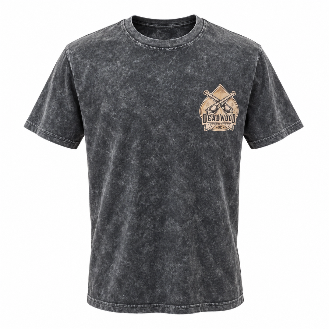 Washed black Wild Bill Hickok Deadwood Prince of Pistoleers T-shirt, front view