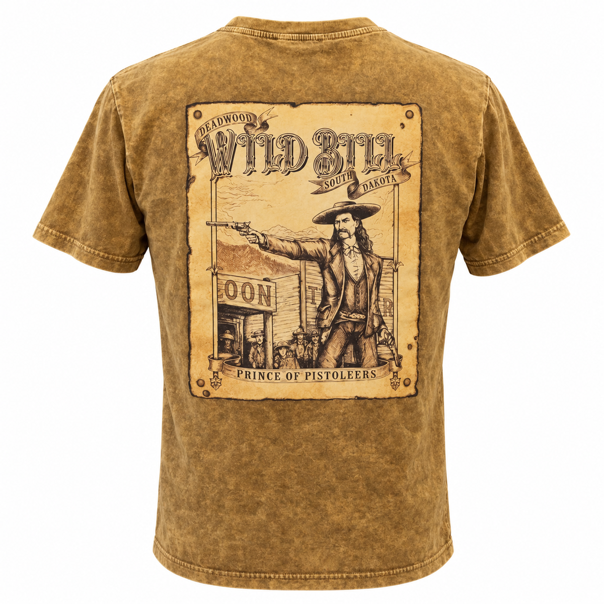 Washed brown Wild Bill Hickok Deadwood Prince of Pistoleers T-shirt, back view