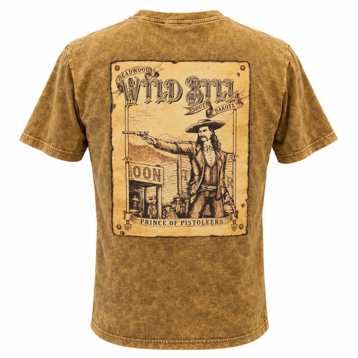 Washed brown Wild Bill Hickok Deadwood Prince of Pistoleers T-shirt, back view
