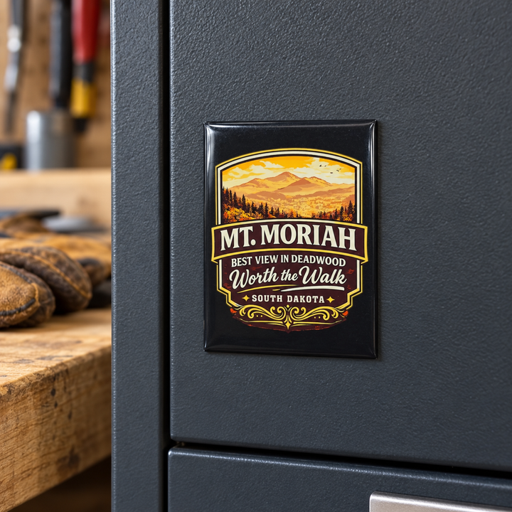 Mt. Moriah Worth the Walk Magnet – Scenic Deadwood View — displayed on a steel garage cabinet
